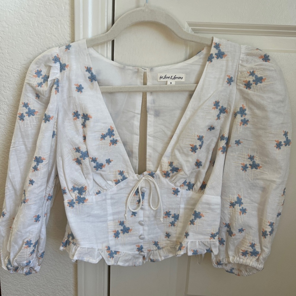 Worn Once For Love & Lemons Floral Puff Sleeve Crop Top, Size Small